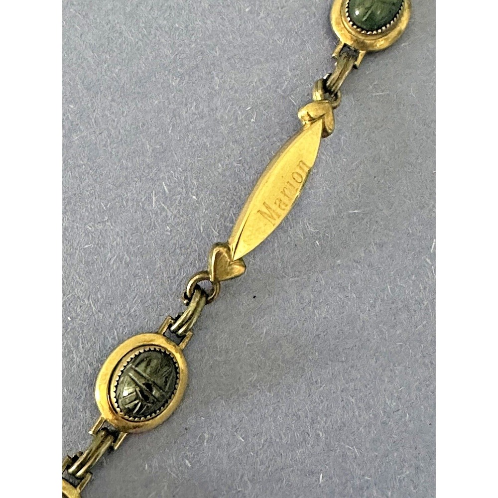 Foster ID Bracelet  Marion 1/20th 14k GP Scarab Gemstone Vintage Stunning 6.5"